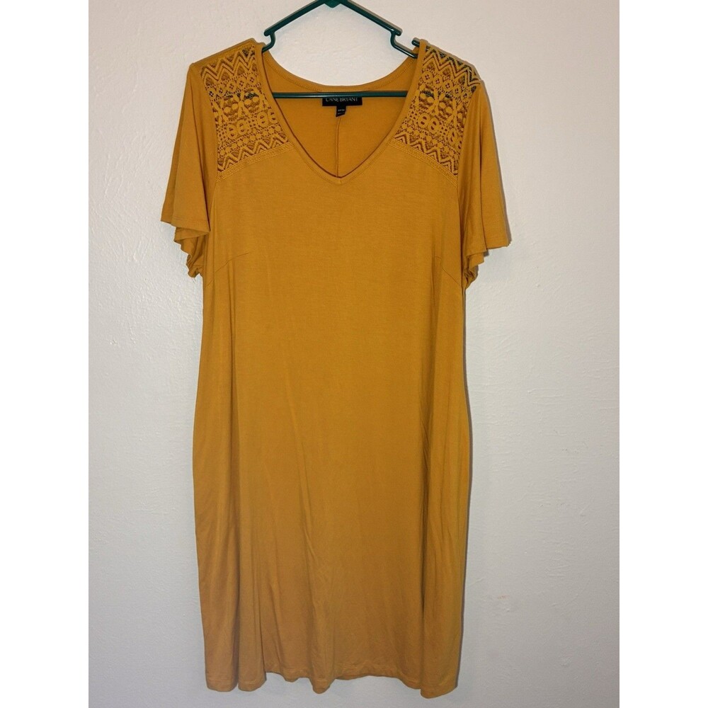 Lane Bryant  Sundress, Size 14/16 Mustard Yellow Past Knee Length Shirt Sleeve